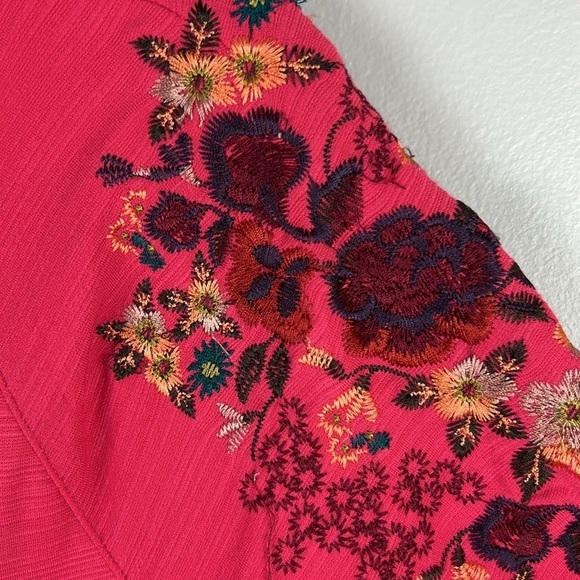 Free People Floral Garden Embroidered Sleeve A Line Dress Large Pink Raspberry - Picture 9 of 13
